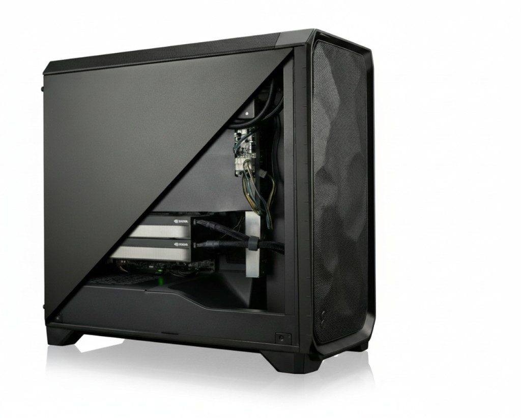 Hypermind AI workstation with the side panel showing two GPUs